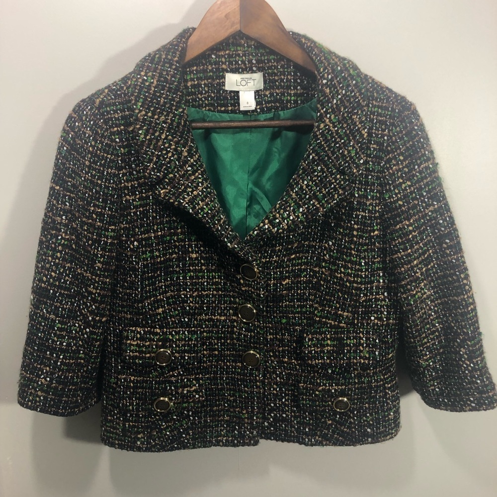 LOFT Green and Black Tweed Blazer